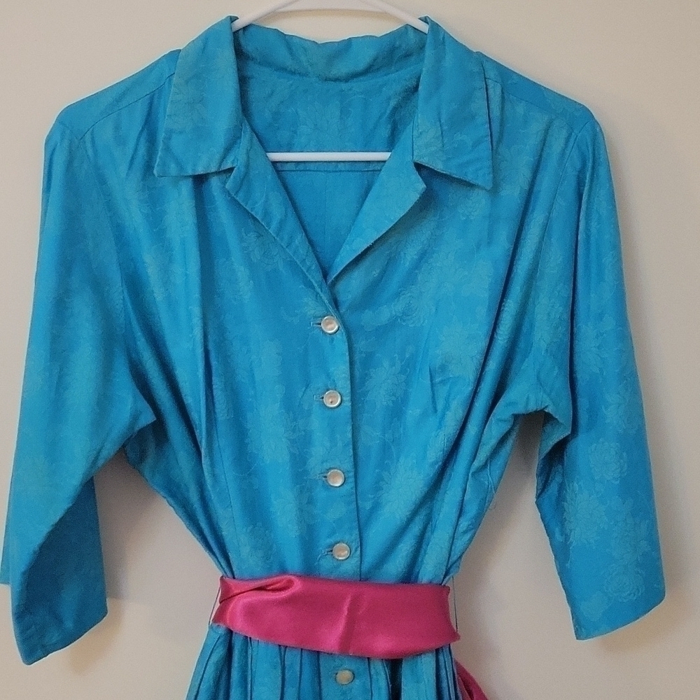 Handmade 1940s-1950s I love lucy floral damask Land Girl Performance Shirt Dress - Picture 6 of 11